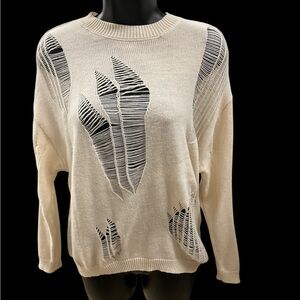 Cream Distressed Sweater